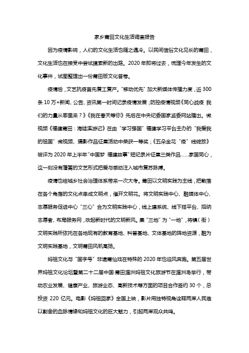 家乡莆田文化生活调查报告