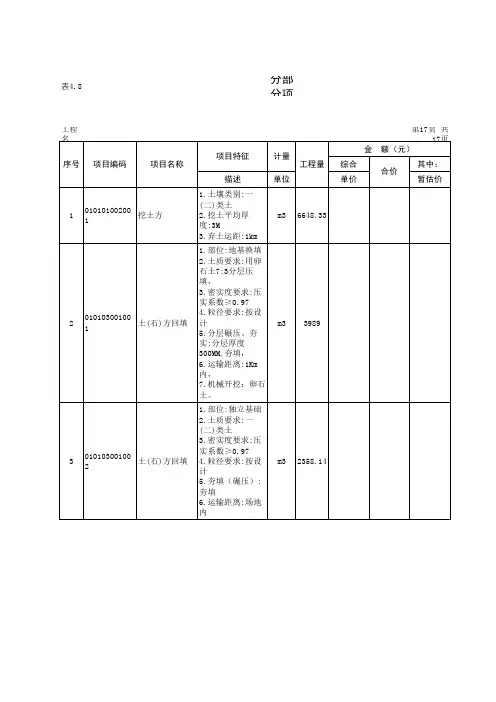 洛龙小学综合楼工程分部分项工程量清单