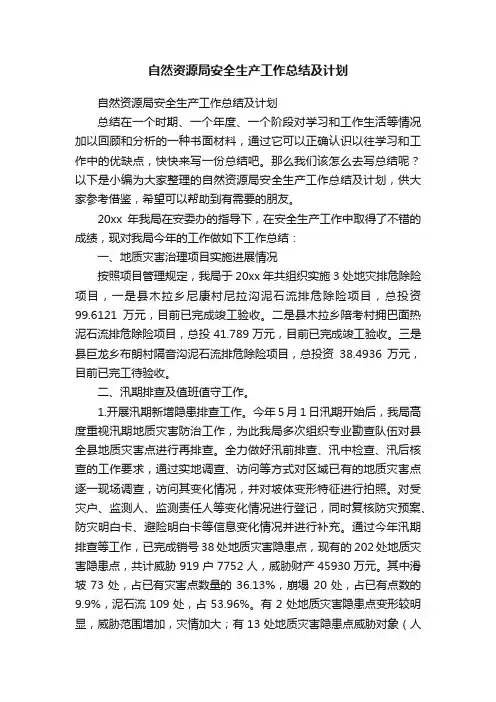 自然资源局安全生产工作总结及计划