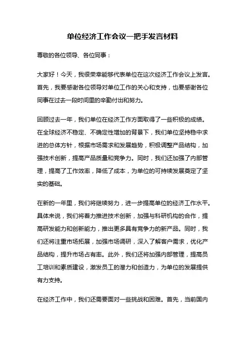 单位经济工作会议一把手发言材料