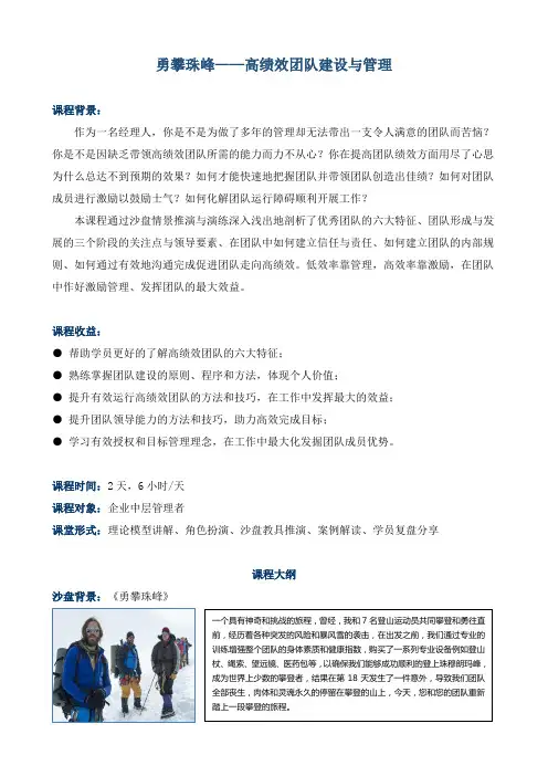 《勇攀珠峰——高绩效团队建设与管理》