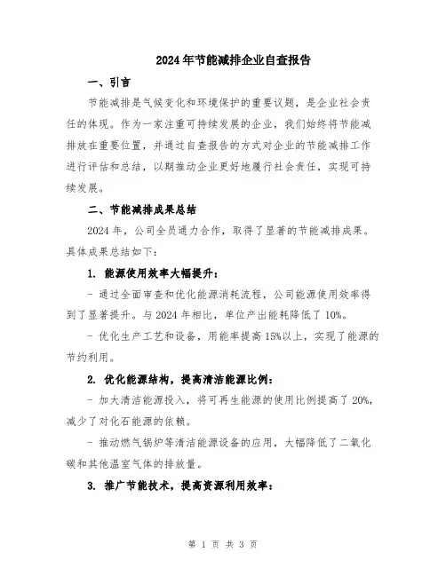 2024年节能减排企业自查报告