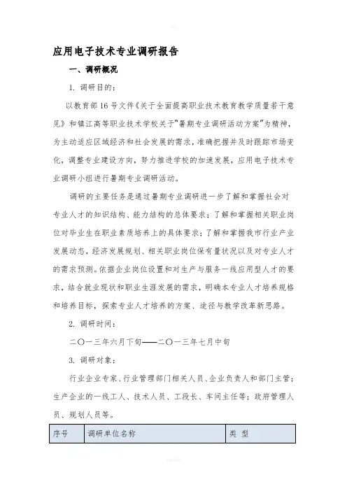 应用电子技术专业调研报告