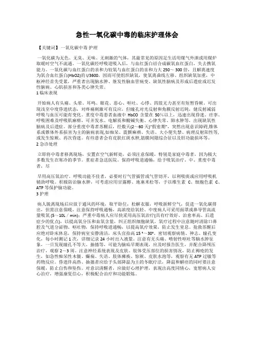 急性一氧化碳中毒的临床护理体会