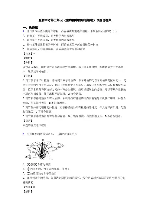 生物中考第三单元《生物圈中的绿色植物》试题含答案