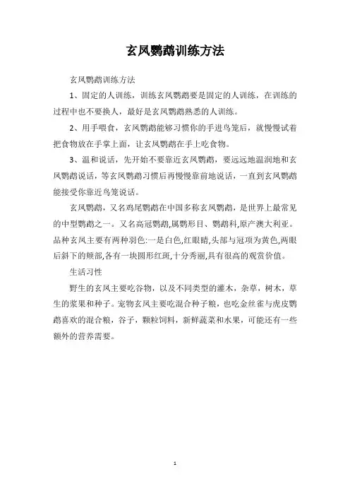 玄凤鹦鹉训练方法