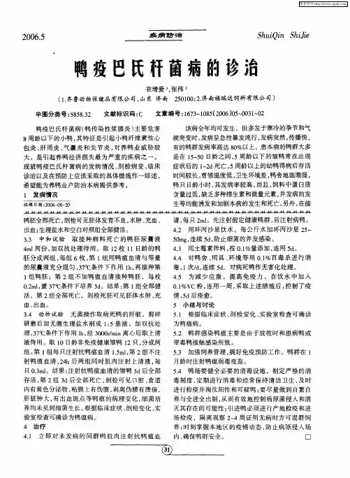 鸭疫巴氏杆菌病的诊治