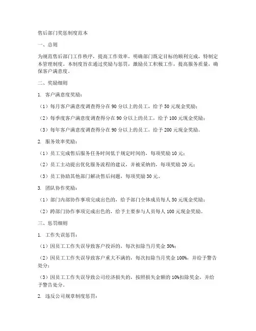 售后部门奖惩制度范本