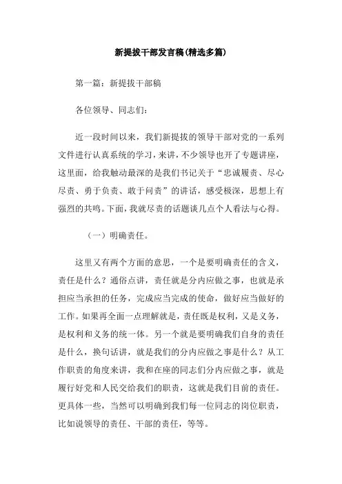新提拔干部发言稿(精选多篇)
