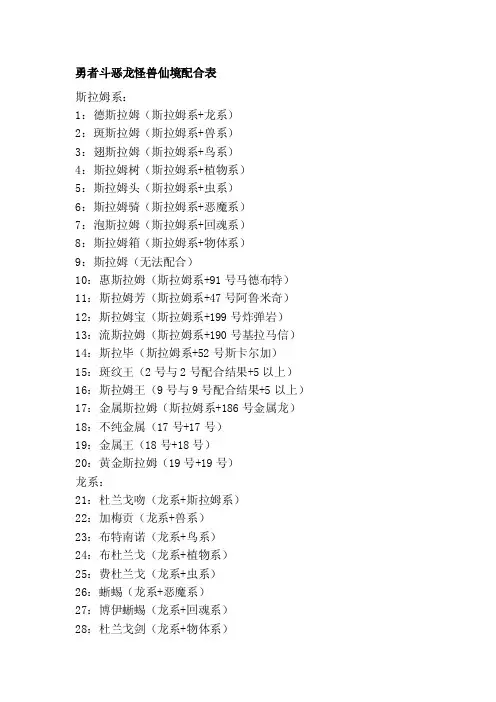 勇者斗恶龙怪兽仙境配合表[技巧]