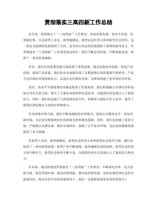 贯彻落实三高四新工作总结