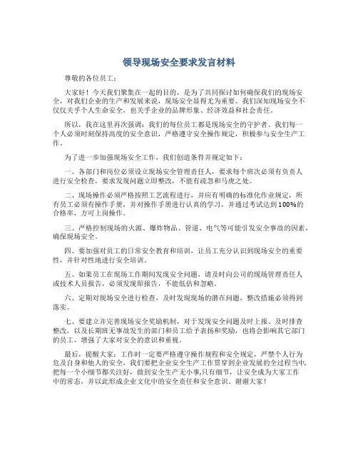 领导现场安全要求发言材料