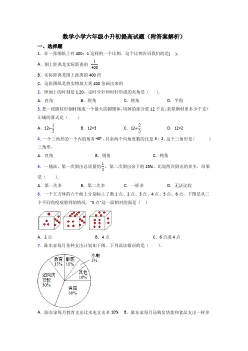 数学小学六年级小升初提高试题(附答案解析)
