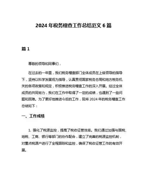2024年税务稽查工作总结范文6篇