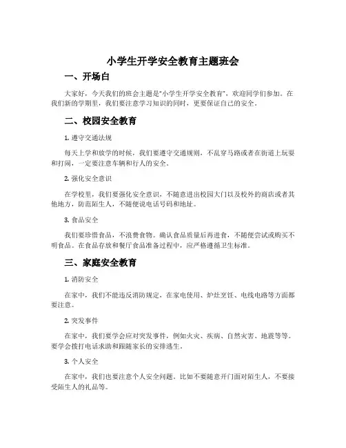 小学生开学安全教育主题班会