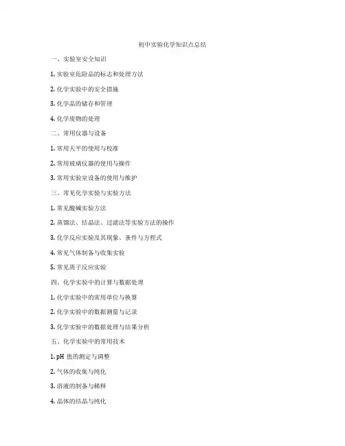 初中实验化学知识点总结