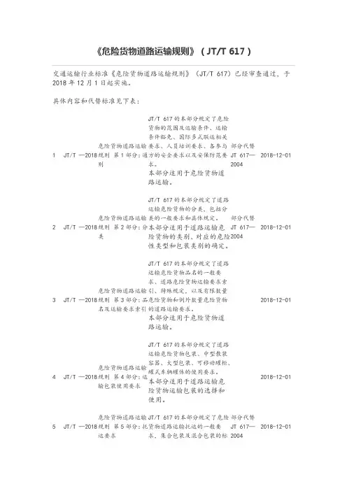 危险货物道路运输规则jtt617-2018
