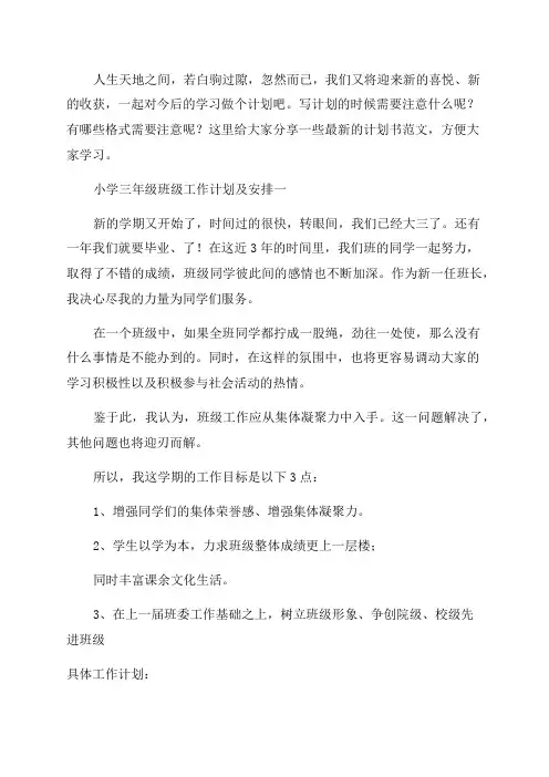 2023年小学三年级班级工作计划及安排6篇(完整)