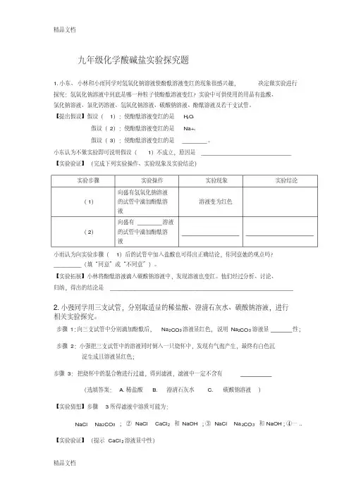 九年级化学酸碱盐实验探究题