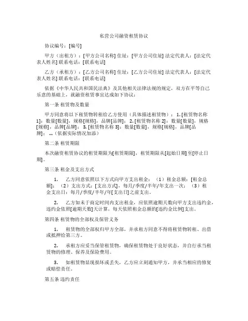 私营公司融资租赁协议