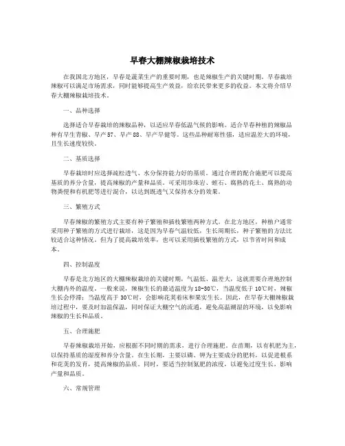 早春大棚辣椒栽培技术