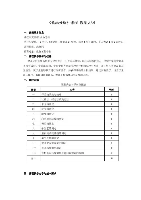 食品分析(教学大纲)