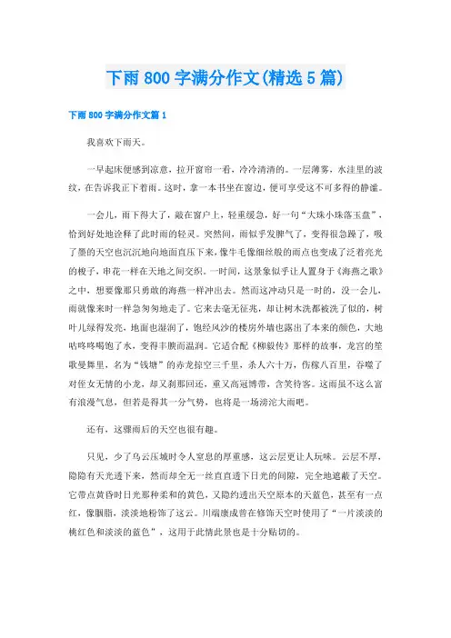 下雨800字满分作文(精选5篇)