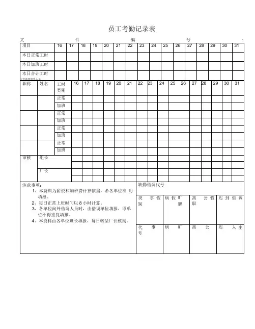 工人考勤记录表