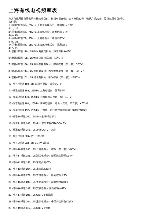 上海有线电视频率表