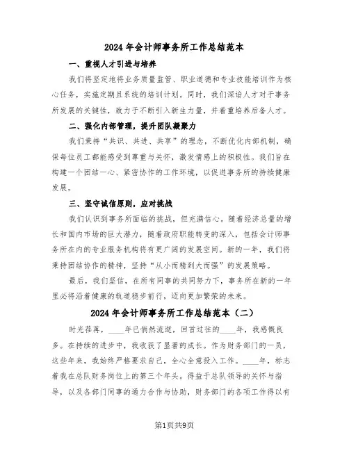 2024年会计师事务所工作总结范本（6篇）