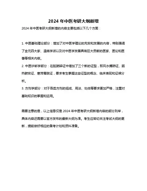 2024年中医考研大纲新增