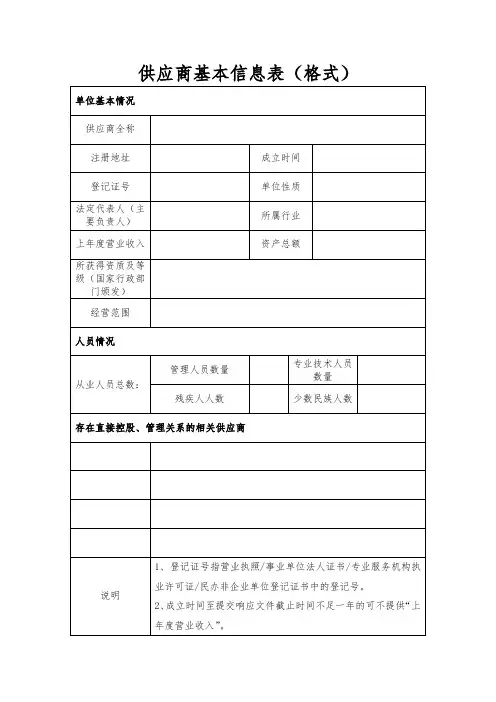供应商基本信息表(格式)
