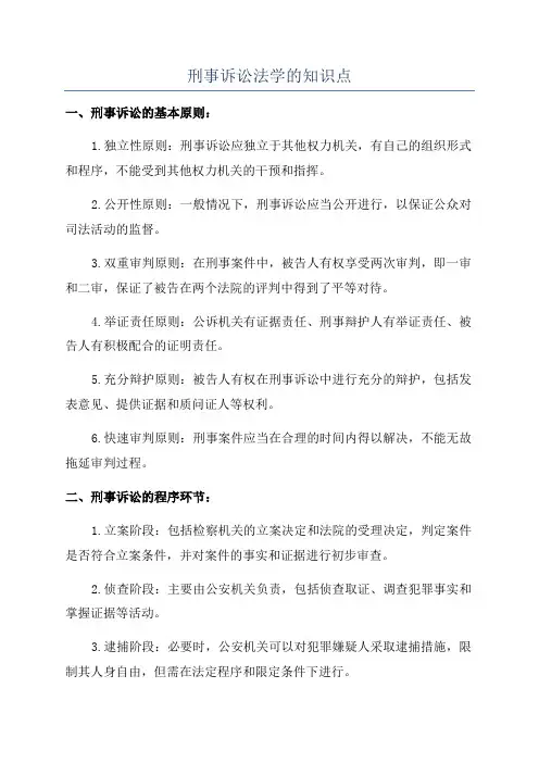 刑事诉讼法学的知识点