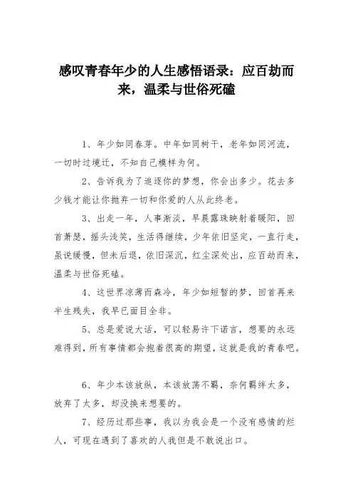 感叹青春年少的人生感悟语录：应百劫而来,温柔与世俗死磕