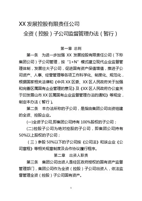 下属全资(控股)子公司监督管理办法(暂行)