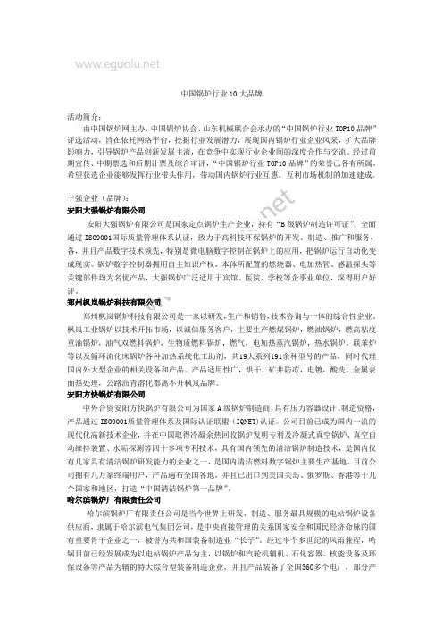 中国锅炉行业10大品牌