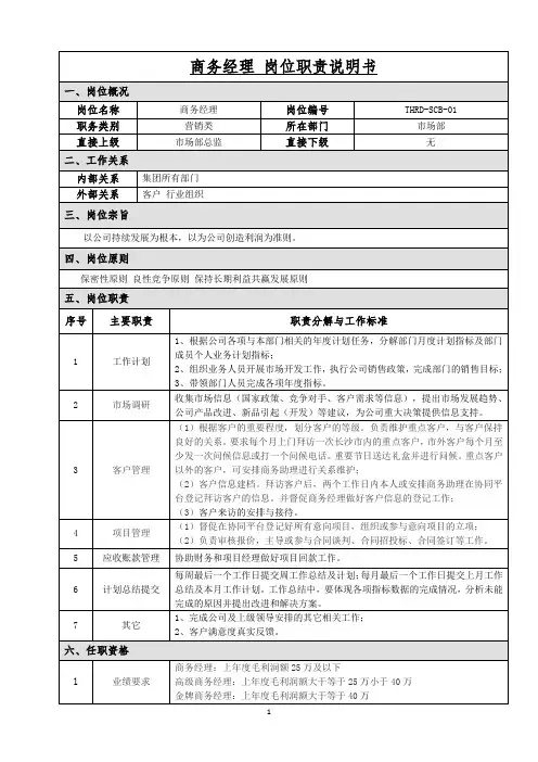 岗位职责说明书-商务经理