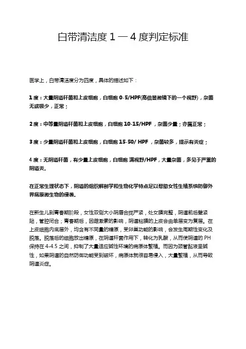 白带清洁度1一4度判定标准