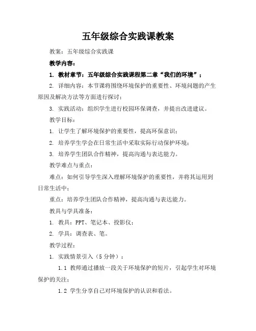 五年级综合实践课教案
