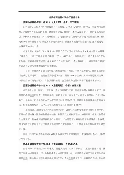 当代中国盗墓小说排行榜前十名