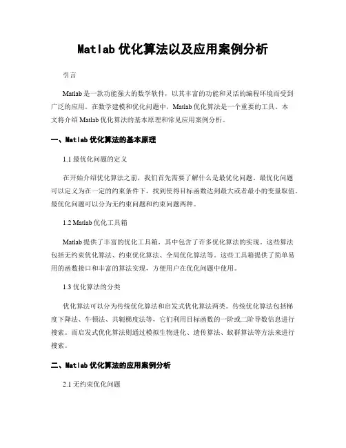 Matlab优化算法以及应用案例分析