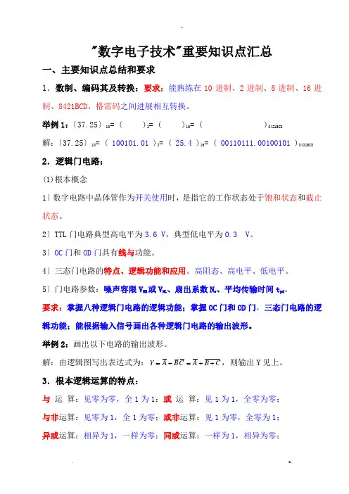 数字电子技术复习知识点