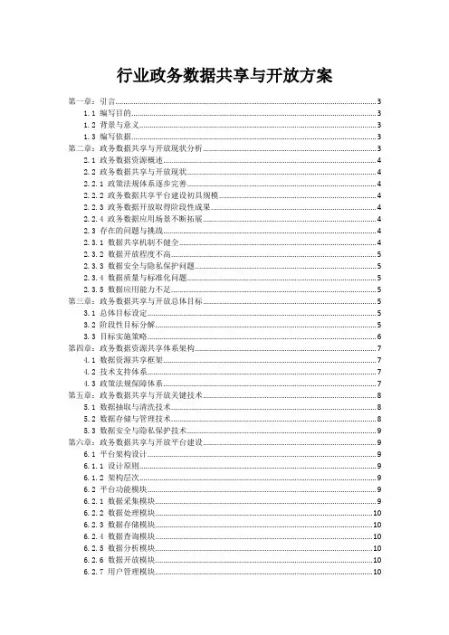政府行业政务数据共享与开放方案