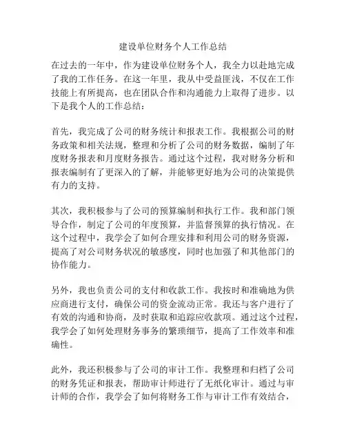 建设单位财务个人工作总结