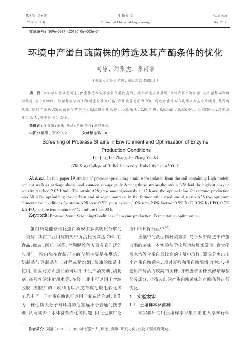 环境中产蛋白酶菌株的筛选及其产酶条件的优化