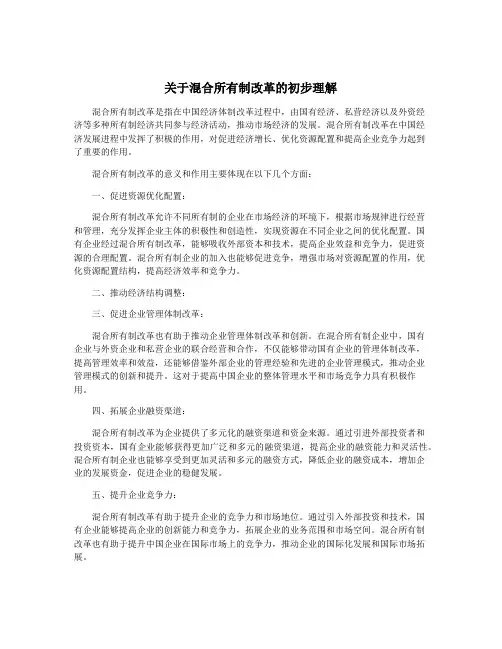 关于混合所有制改革的初步理解