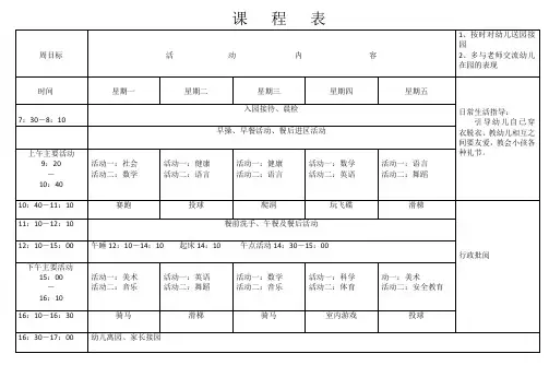幼儿大班课程表