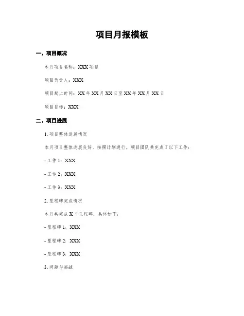 项目月报模板