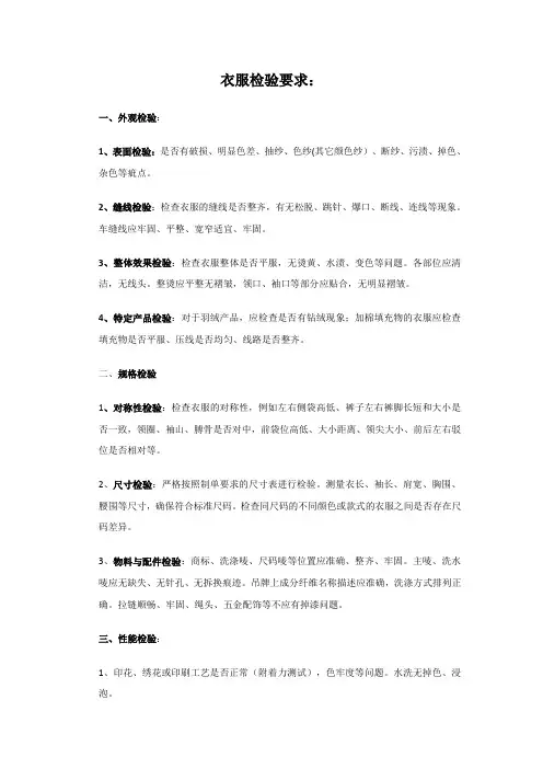 服装检验标准