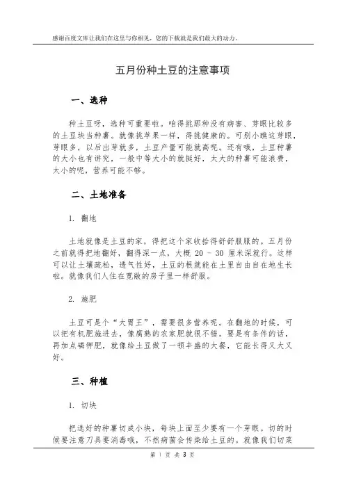五月份种土豆的注意事项